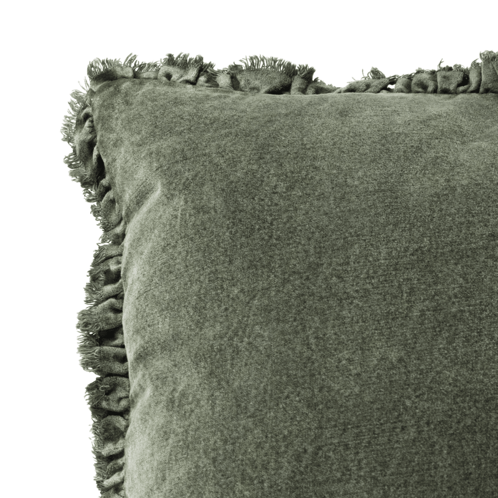 Washed Cotton Velvet Cushion – Moss - Draper and Mercer