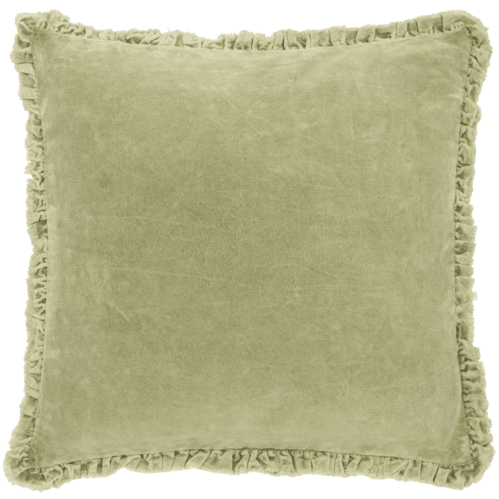 Washed Cotton Velvet Cushion – Sage - Draper and Mercer