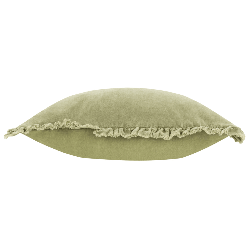 Washed Cotton Velvet Cushion – Sage - Draper and Mercer