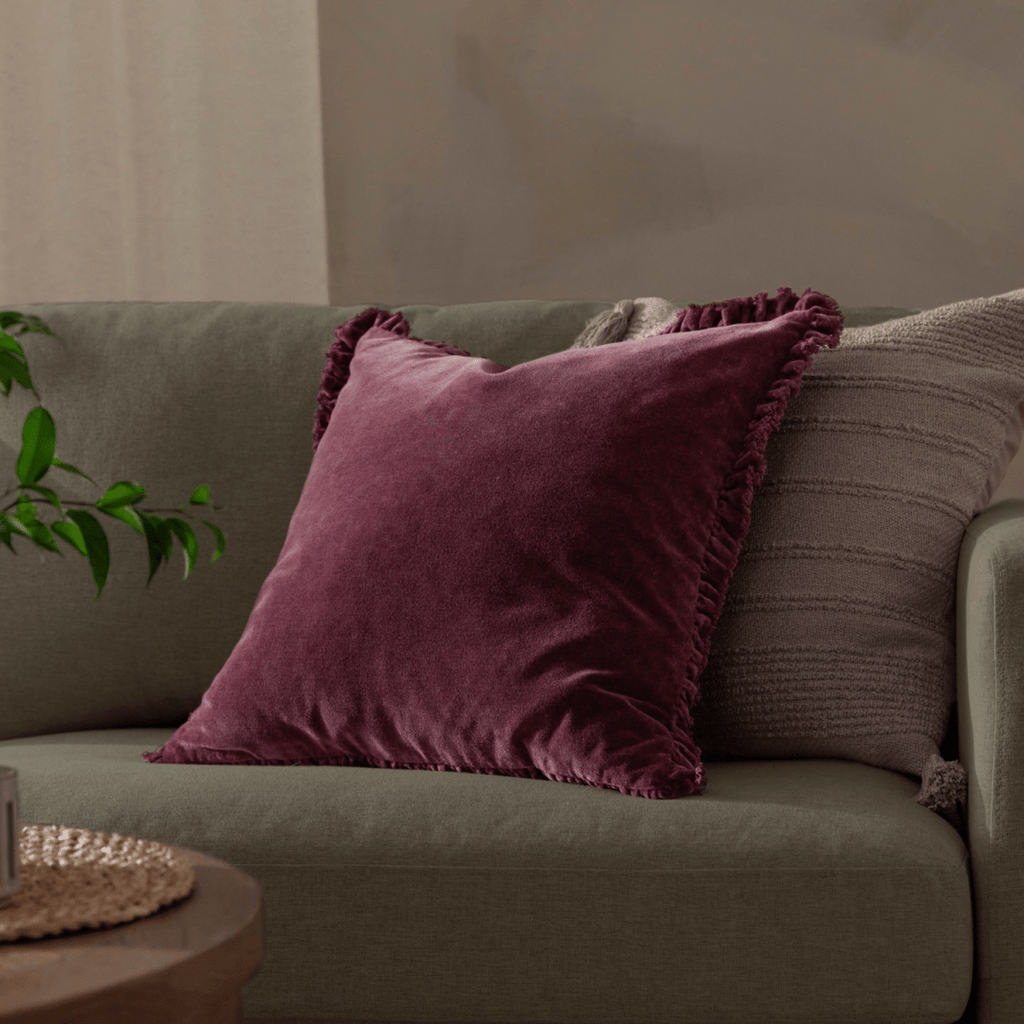 Washed Cotton Velvet Cushion – Burnt Red - Draper and Mercer