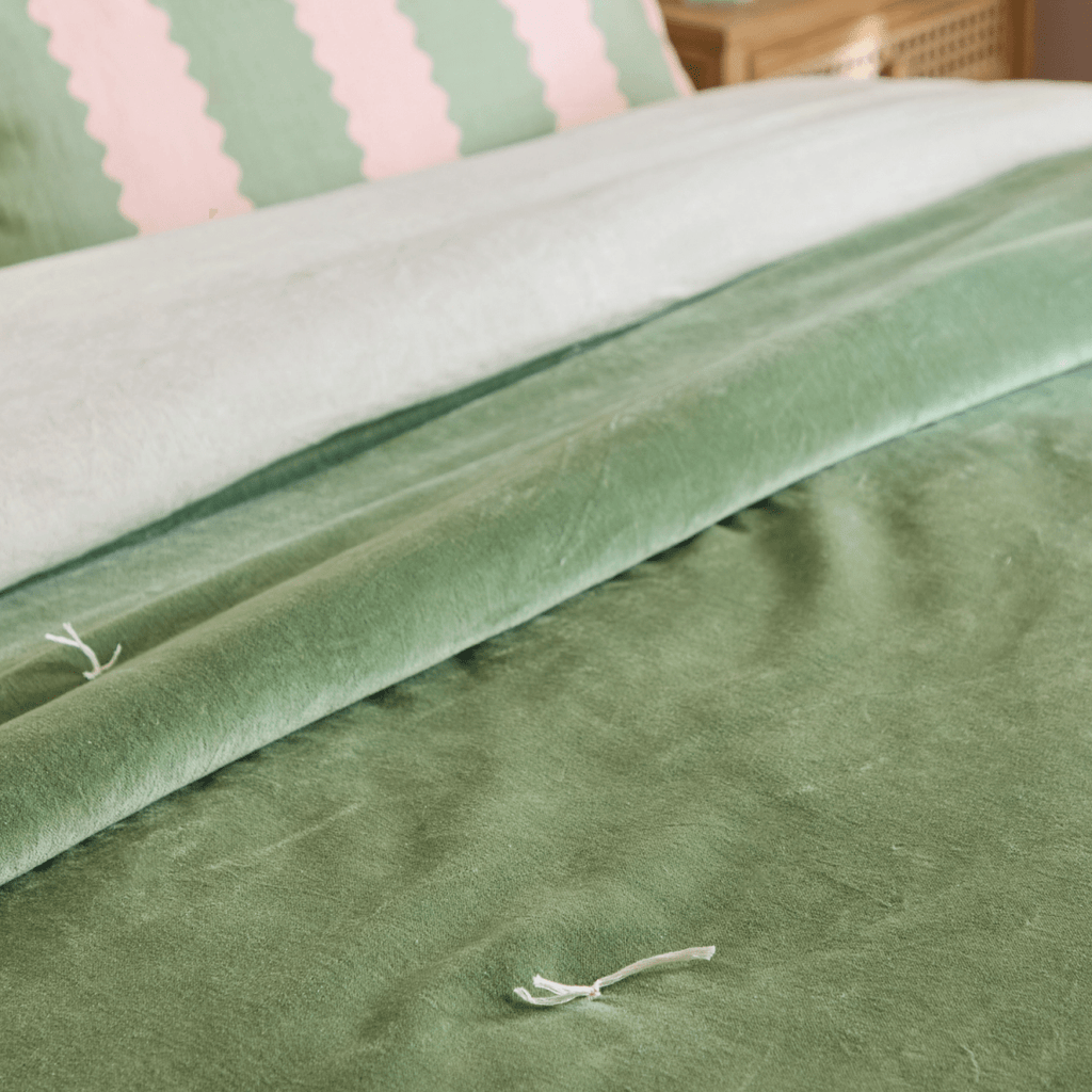 100% Cotton Velvet Bedspread - Green - Draper and Mercer