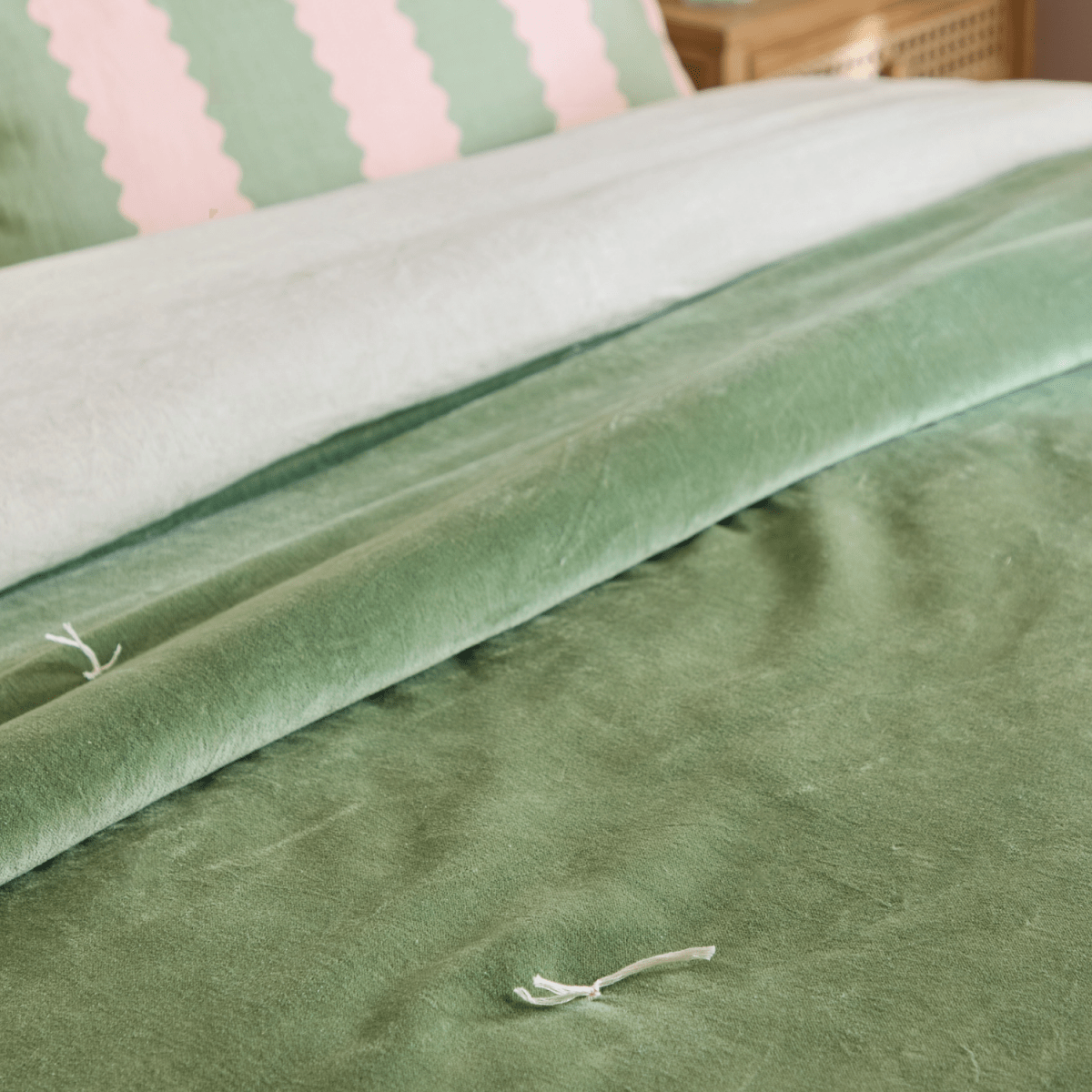 100% Cotton Velvet Bedspread - Green - Draper and Mercer