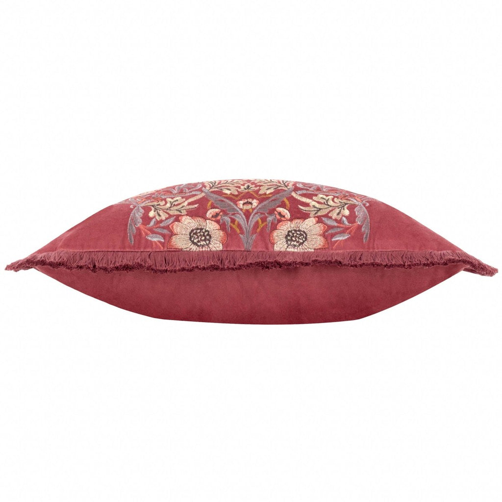 Strawberry Thief Embroidered Velvet Cushion - Berry - Draper and Mercer