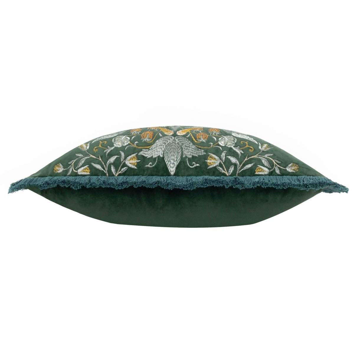 Strawberry Thief Embroidered Velvet Cushion - Forest - Draper and Mercer