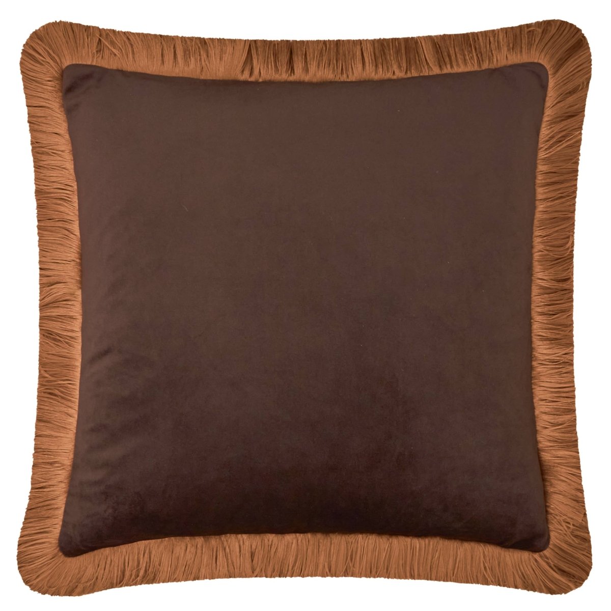 Halo Fringed Velvet Cushion - Chocolate/Caramel - Draper and Mercer
