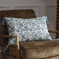Floral Tasselled Cushion - Blue - Draper and Mercer