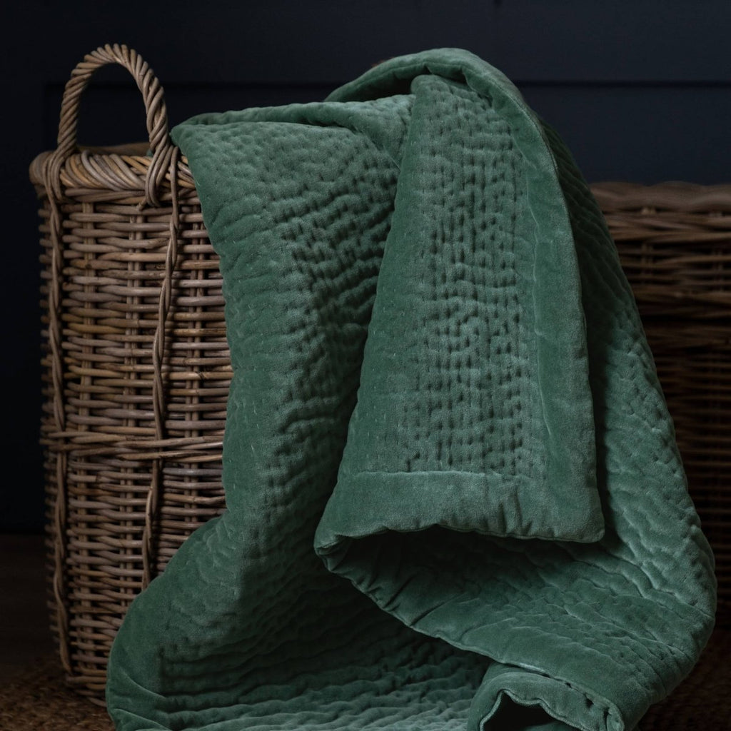 Velvet Quilted Throw - Seafoam - Draper and Mercer