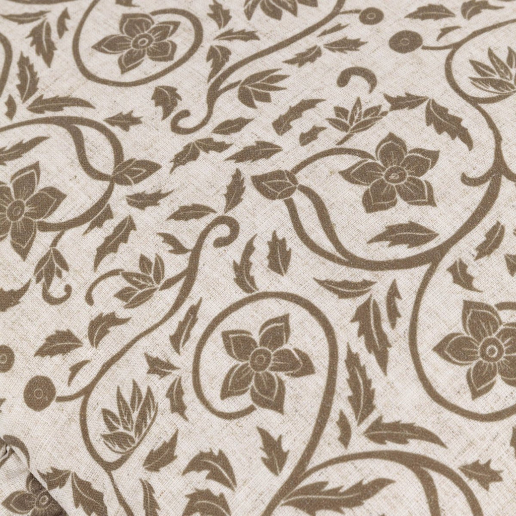 Linen Filigree Printed Ruffle Cushion - Linen/Olive - Draper and Mercer