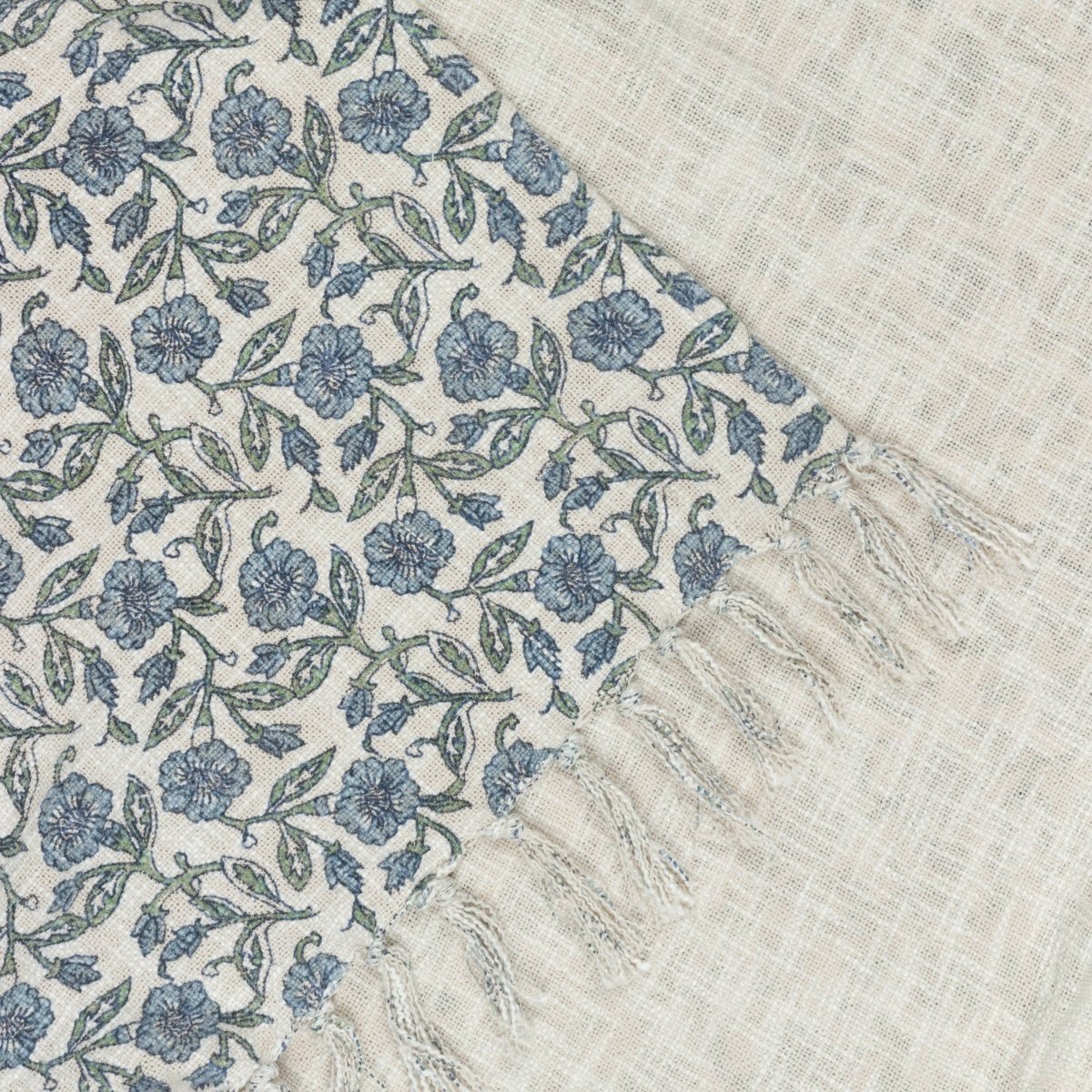 Floral Printed Cotton Throw - Blue - Draper and Mercer