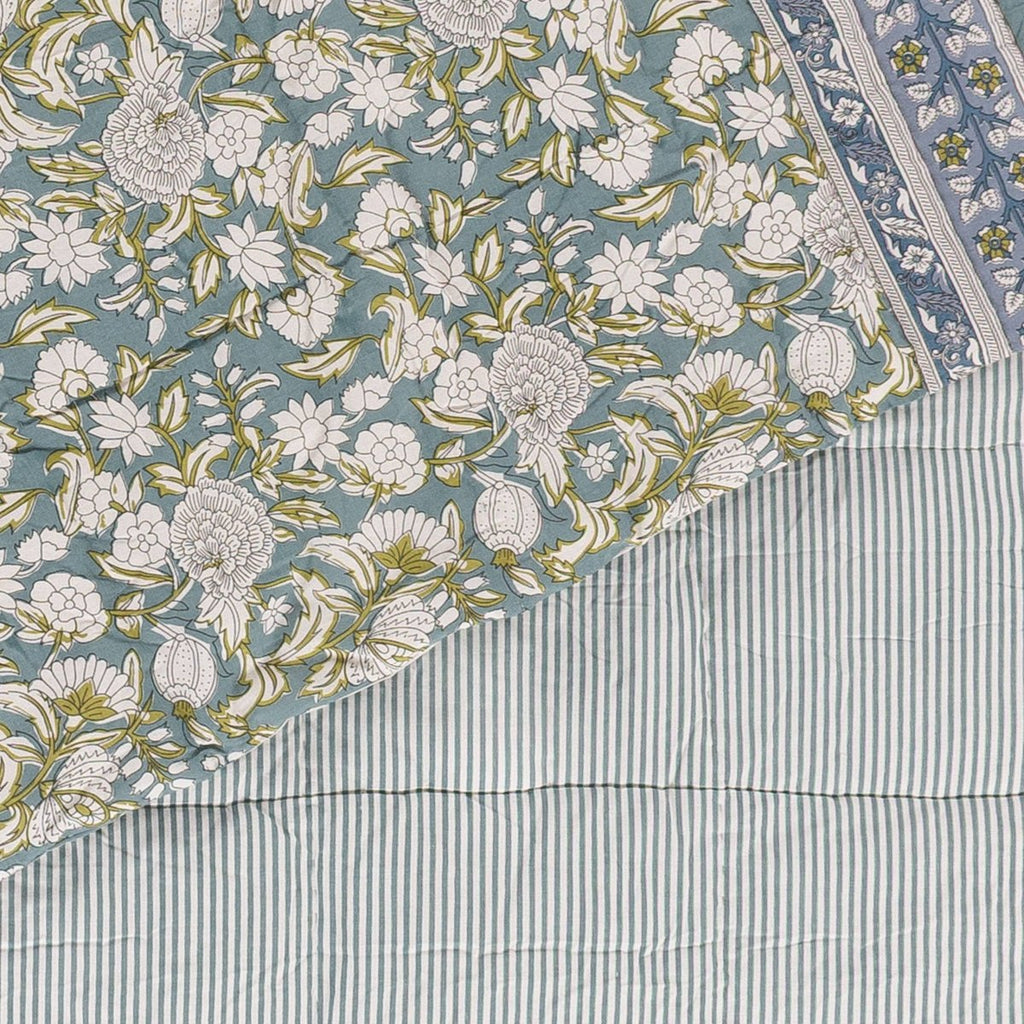 100% Cotton Floral Bedspread - Blue - Draper and Mercer