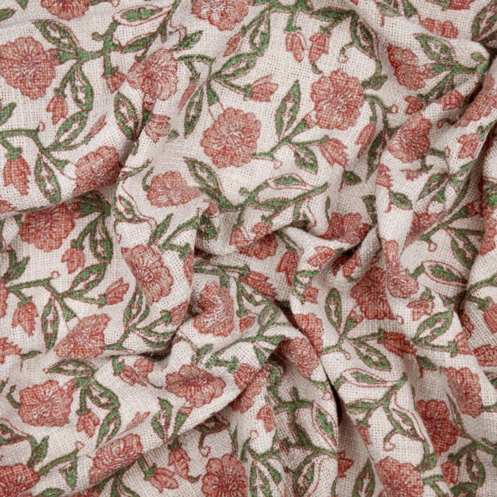 Floral Printed Cotton Throw - Coral - Draper and Mercer