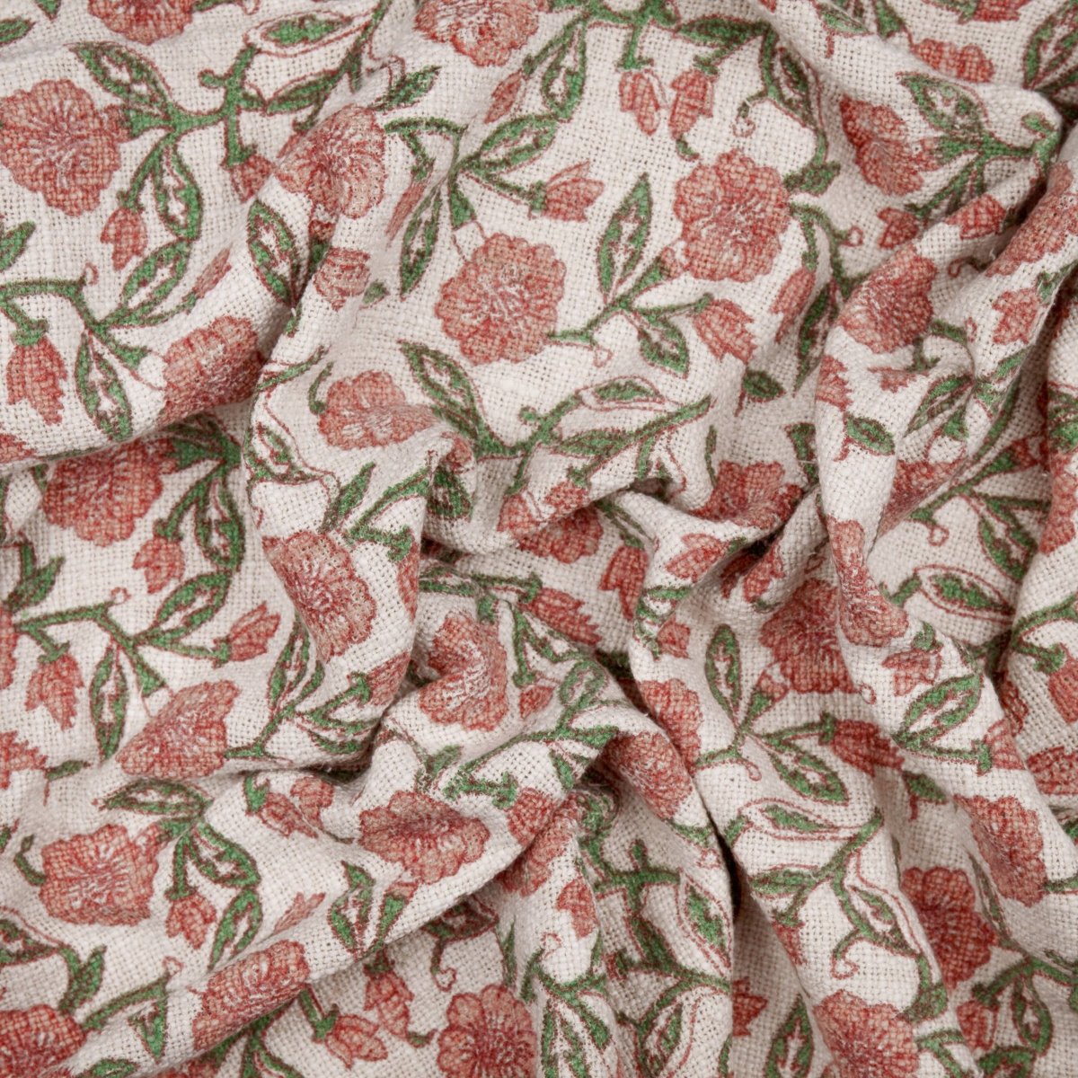 Floral Printed Cotton Throw - Coral - Draper and Mercer