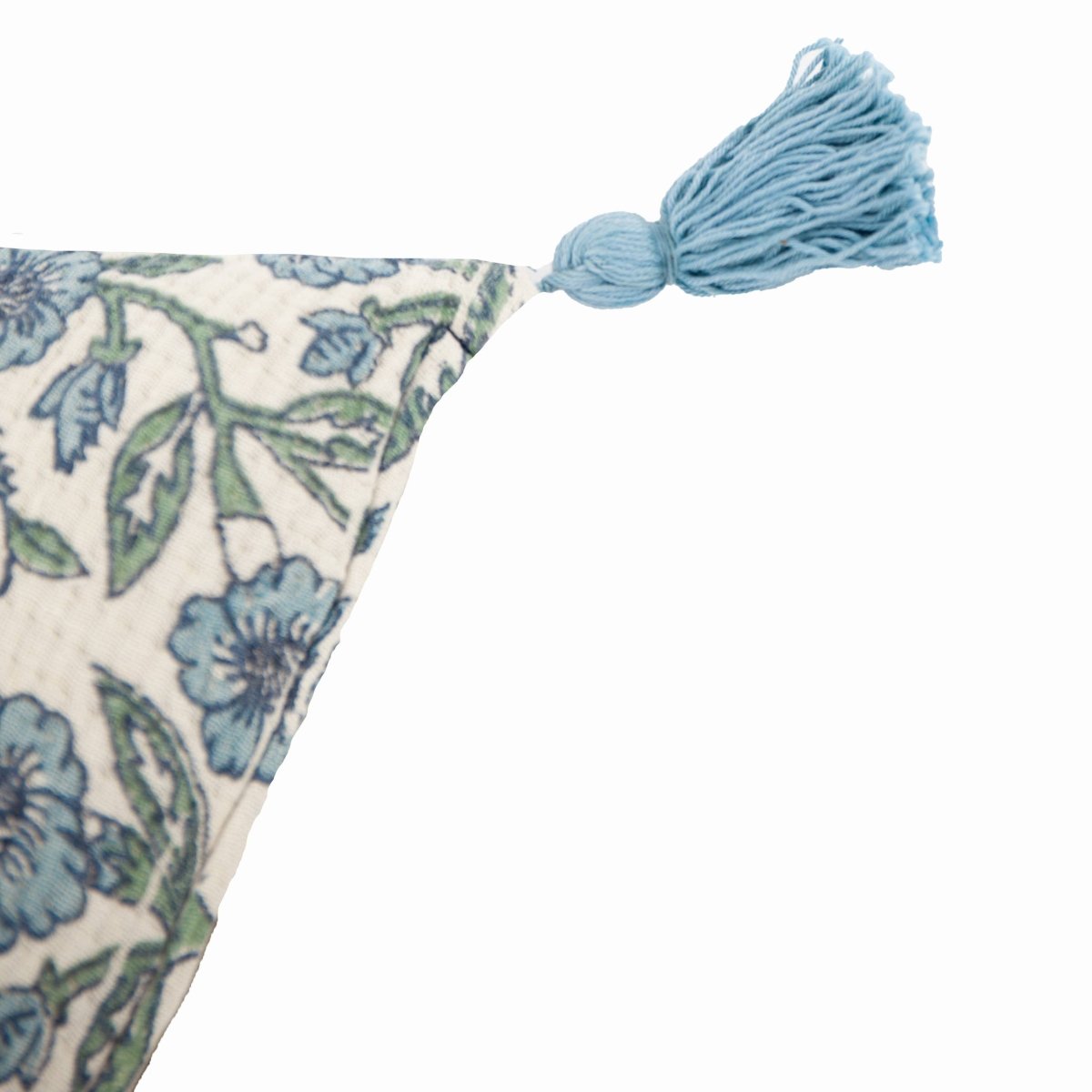 Floral Tasselled Cushion - Blue - Draper and Mercer