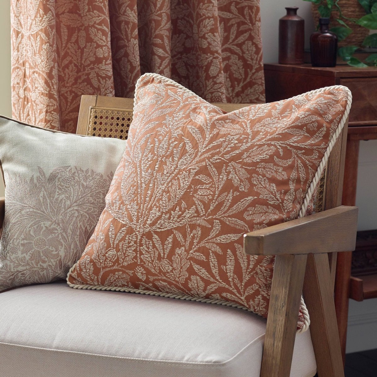 Acorn Tonal Jacquard Cushion - Brick - Draper and Mercer