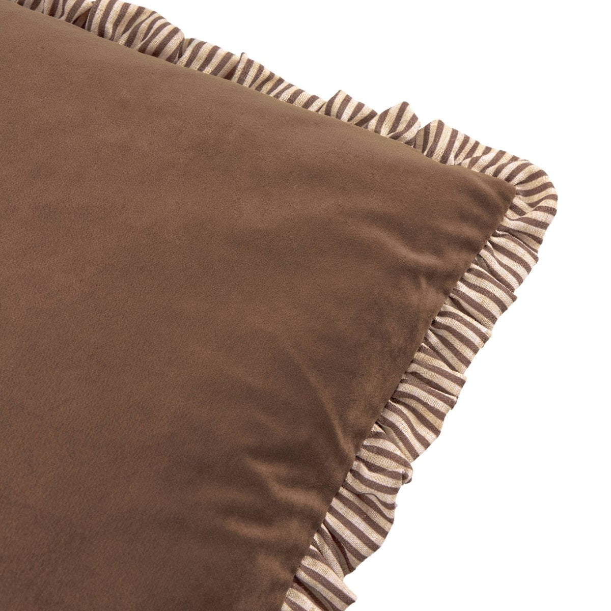 Solene Ruffle Matte Velvet Cushion - Truffle - Draper and Mercer
