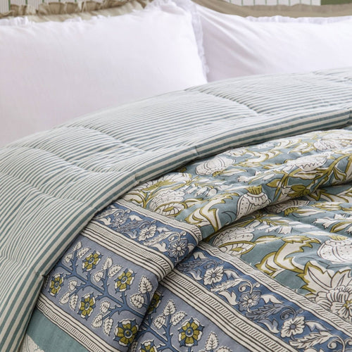 100% Cotton Floral Bedspread - Blue - Draper and Mercer