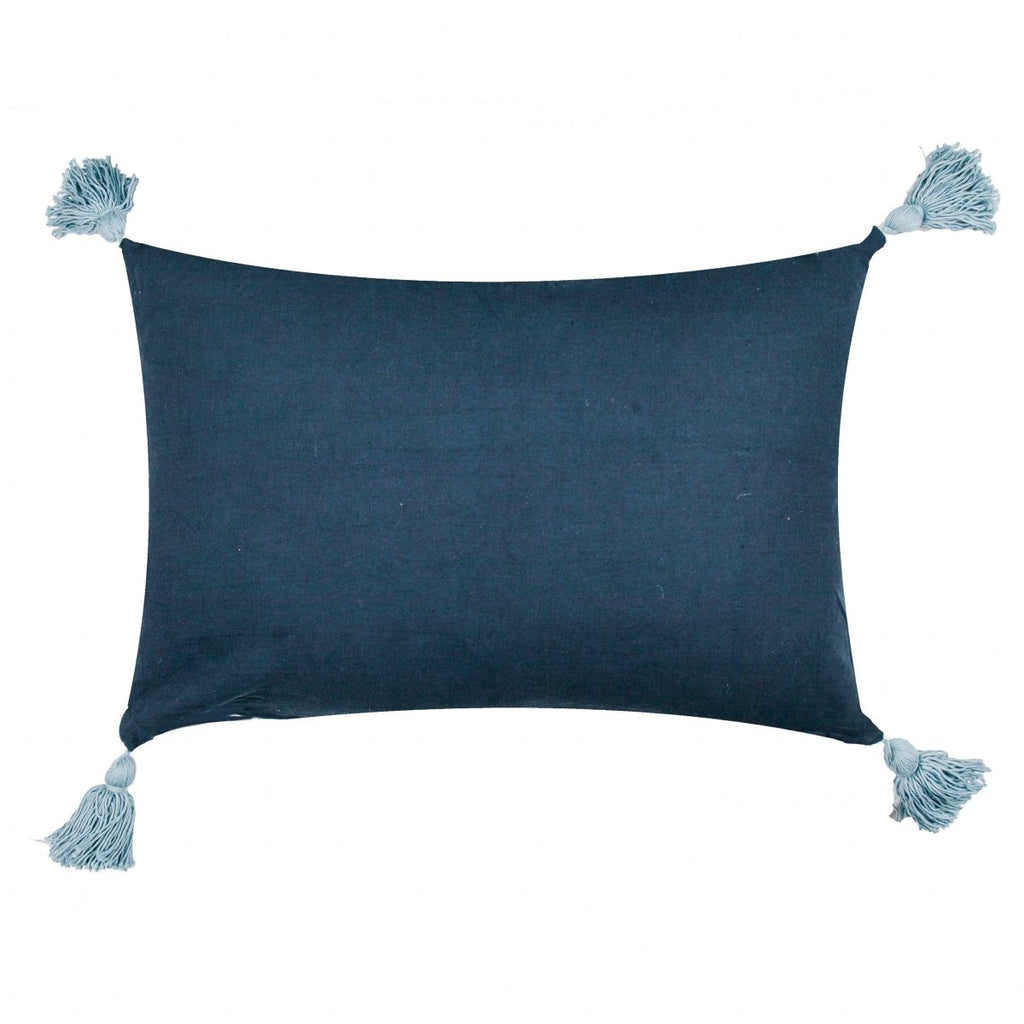 Floral Tasselled Cushion - Blue - Draper and Mercer
