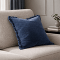 Washed Cotton Velvet Cushion – Ink - Draper and Mercer