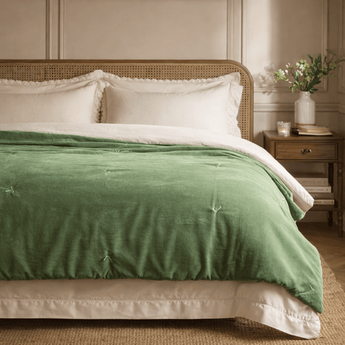 100% Cotton Velvet Bedspread - Green - Draper and Mercer